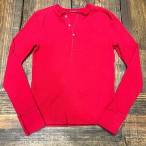 Lauren Ralph Lauren Women Red Ribbed Henley Long Sleeve Shirt Size Small